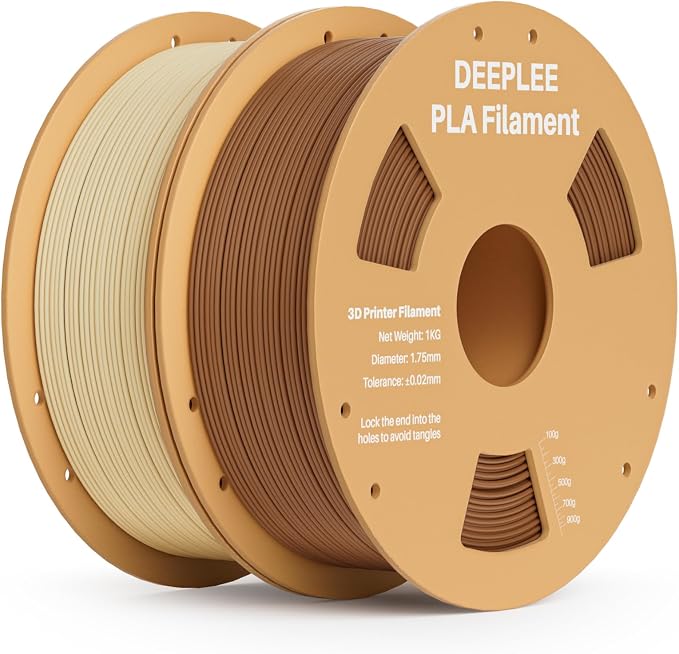 PLA 1.75mm 3D Printer Filament, Dimensional Accuracy +/- 0.02mm, Neatly Wound, No Clogging, Vacuum Package, Fits for Most FDM 3D Printers, 2 Pack 1kg Beige & Brown