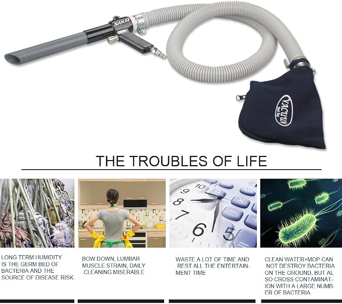 SAKAI Pneumatic Vacuum Cleaner Kit - Dual Function Air Vacuum and Suction with Vacuum Bags, Tube & Accessories