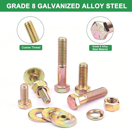 FOLIV 566Pcs Heavy Duty Bolts and Nuts Assortment Kit, Grade 8 Hex Screws Bolts Nuts Kit, 1/4-20 5/16-18 3/8-16, 15 Common Sizes Included