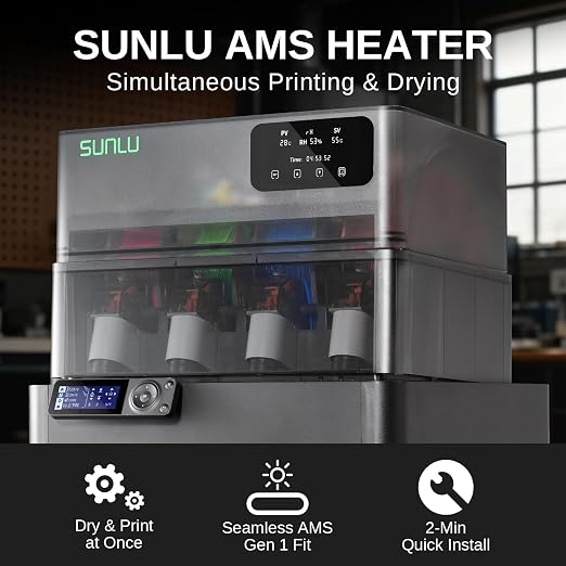 SainSmart SUNLU AMS Heater Upgrade for Bambu Lab AMS Gen 1, Simultaneous Filament Drying & Printing, Fast 70°C Heating, Smart Humidity Control, 4-Roll Capacity, Easy 2-Min Install (AMS Not Included)