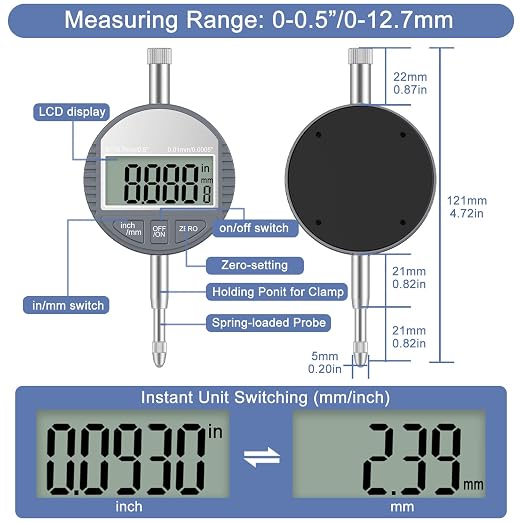 HDLNKAK Digital Dial Indicator Bore Gauges (2"-6"/0.0005"), Engine Cylinder Measurement with Carbide anvils, with LCD Digital Dial Indicator - Grey