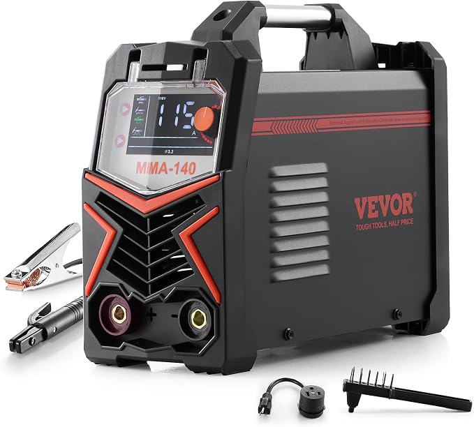 VEVOR MMA Welder, 140A 4-in-1 Welding Machine - MMA (Stick)/DC Pulse MMA/DC Pulse TIG/Lift TIG, 110 & 220V Dual Voltage Electric Welder with LED Display, Synergic Control, IGBT Inverter Hot Start