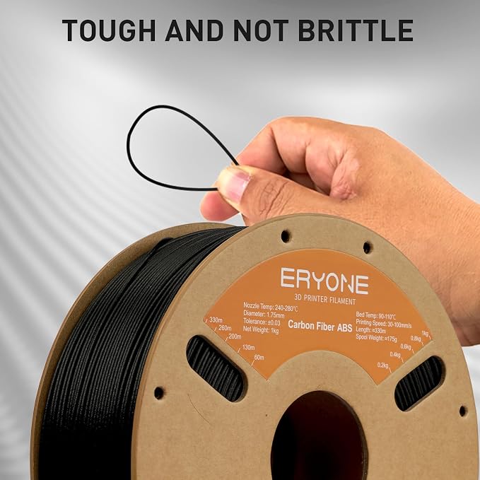 ERYONE ABS Filament, ABS+ 3D Printer Filament 1.75mm +/- 0.03mm, Heat Resistant, High Toughness & Impact Resistance, 1kg (2.2LBS)/Spool, ABS Carbon Fiber Black
