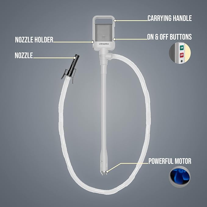 DEWAY Automatic Fuel Transfer Pump with Auto-Stop, 3X More Powerful D Battery Powered, Extra Long Hose Fits All Size Cans, Portable Liquid Pump Transfers at 2.4 Gal/Minute