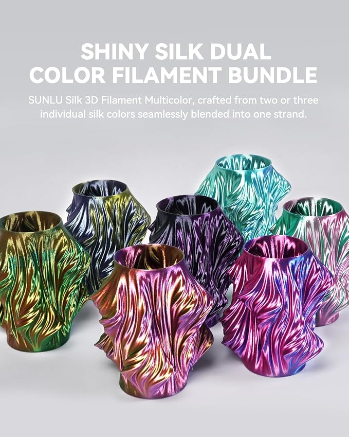 SUNLU 3D Printer Filament Bundle, Silk Filament Multicolor, Individually Vacuum Packed, Dual Color*5, Triple Color *3, 2kg in Total