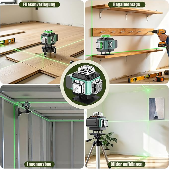 16 Lines Laser 360 Level Self Leveling, 130Ft 4x360° Green Cross Line laser Level for Construction and Picture Hanging, Lazer Leveler Tool with 2 2400 mAh Batteries,Magnetic Bracket & Remote Control