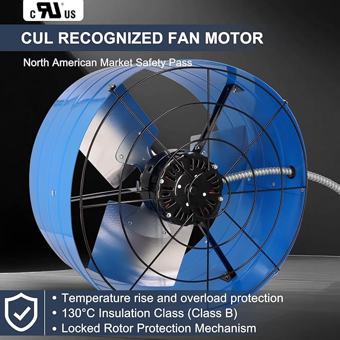 Criditpid 16 Inch Gable Mount Vent Attic Fan, Exhaust Ventilation Fan with Adjustable Thermostat for Gable, Home, Shed, Garage, Portable Building, 4A, 1050RPM, 1945CFM, Blue.