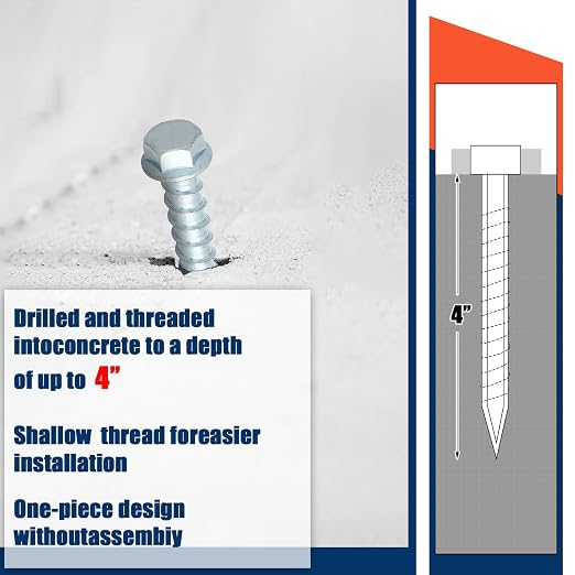 Tandefio 40 Pack 5/8" x 4" Concrete Screw Anchors Galvanized Large Diameter Heavy Duty Plated Concrete Anchors for Masonry Brick Anchoring Block Decking Framing Hex Drive