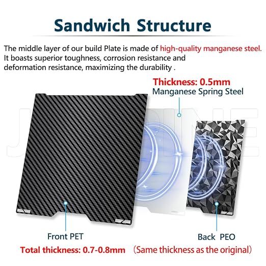 PEO PET For Bambu Lab H2C A2L Build Plate 335x325mm Double Sided Printing H2C Build Plate Carbon Fiber+Diamond Smooth Build Plate Easy Bend Removal TPU/PETG/PLA Filaments For Bambu Lab A2L Accessories