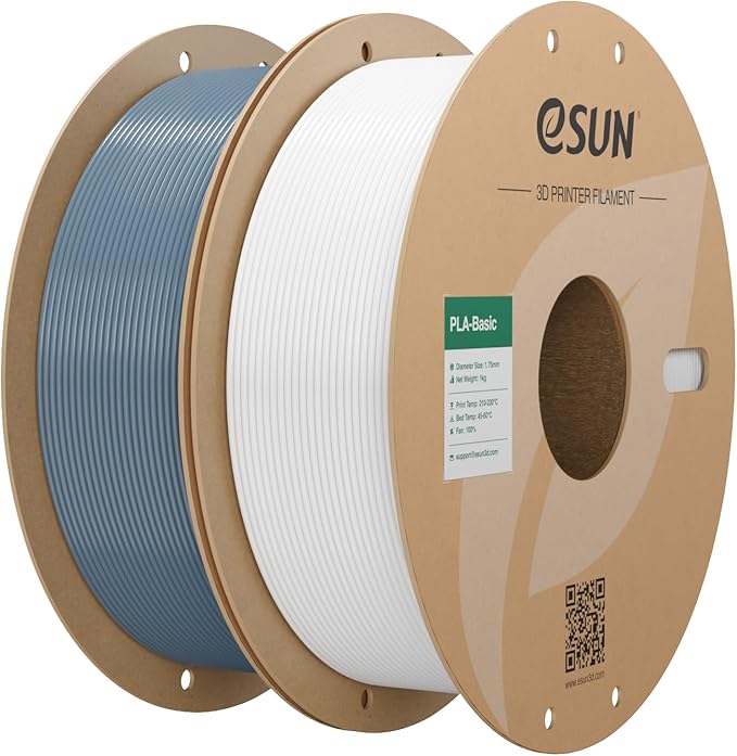 eSUN PLA Basic Filament 1.75mm, 3D Printer Filament High Speed PLA for Fast Printing, 1KG Spool, 2 Spools 3D Printer Filament, Grey + Cold White