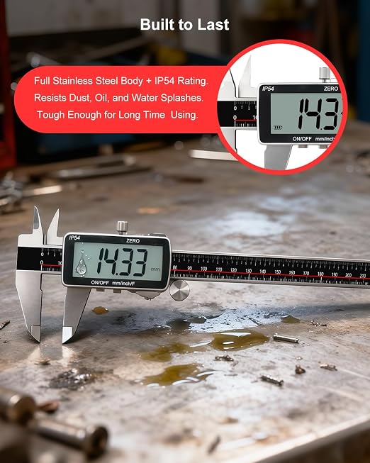 Digital Caliper 12 Inch, ±0.001" High Precision, Rechargeable & IP54 Calipers Measuring Tool, Stainless Steel Vernier Caliper 300mm with Large LCD, MM/Inch/F, Rubber Grip for 3D Printing, Machine Shop