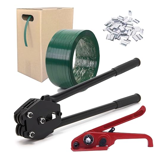 Heavy Duty Pallet Packaging Banding Strapping Kit - Complete Manual Banding Tool Set with 1000ft 5/8'' Polyester (PET) Strapping,Tensioner(Red)