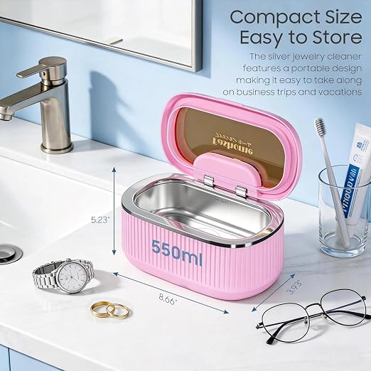 45kHz Ultrasonic Jewelry Cleaner for Rings, Necklaces & Glasses | Safely Cleans Jewelry & Silver • 20oz Capacity • 304 Stainless Steel Tank • 3 Power Modes • Degas Mode