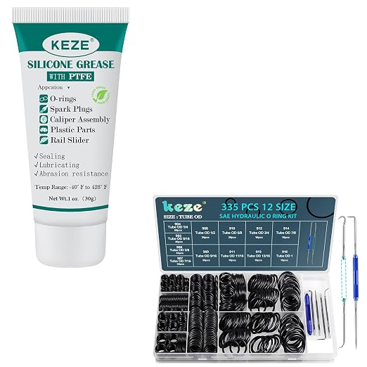 Keze 335 Pcs Hydraulic O-Ring SAE 900 Series and 92003 Silicone Grease with PTFE