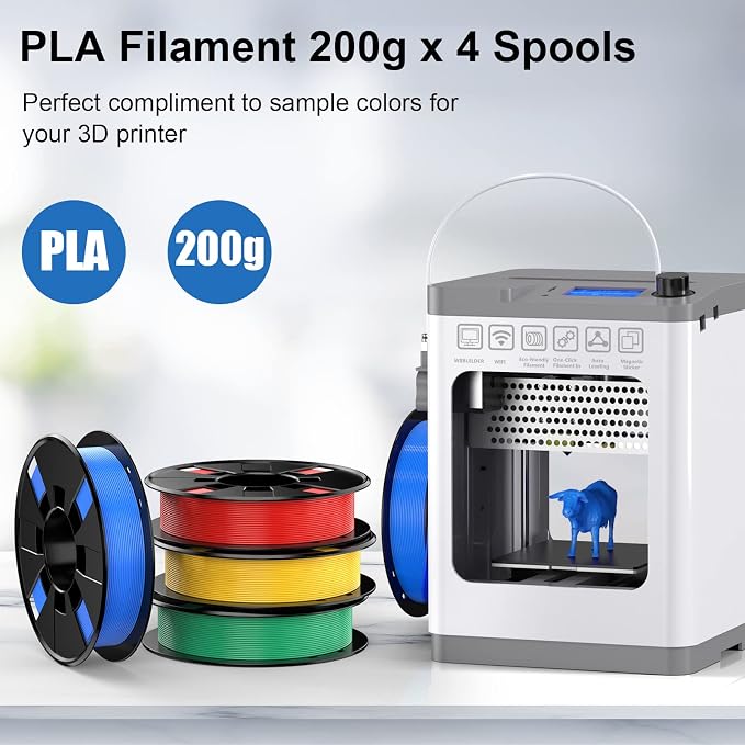 ENTINA 4 Colors PLA 3D Printer Filament Bundle, PLA Filament 1.75 mm for 3D Printers, Dimensional Accuracy +/- 0.02 mm, 200g x 4 Spools Set