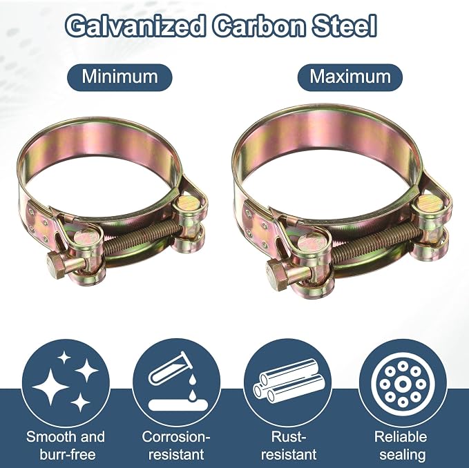HARFINGTON 3pcs T-Bolt Hose Clamp 131-139mm (5.16-5.47") Galvanized Carbon Steel Adjustable Intake Radiator Pipe Clamps for Automotive Plumbing Industrial Pipes