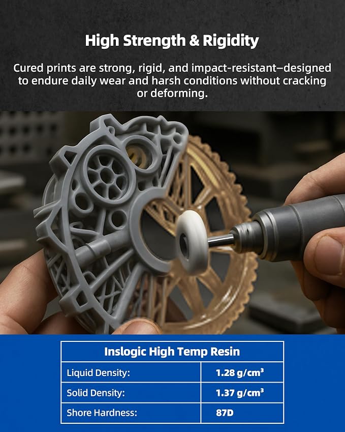Inslogic High Temp 3D Printer Resin, Functional Resin 405nm DLP LCD UV-Curing Photopolymer Resin for Prototyping, Ducting, High Precision Printing,1KG Grey