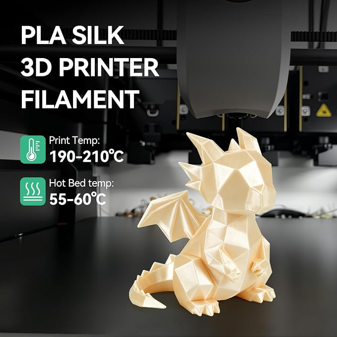 Silk Champagne Gold PLA 3D Printer Filament, 1.75mm, 1KG Spool(2.2lbs), Dimensional Accuracy +/- 0.03mm ，Silk Champagne Gold