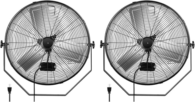 Simple Deluxe 24 Inch Industrial Wall Mount Fan, 3 Speed Metal Fan for Warehouse, Greenhouse, Workshop, Patio, Factory and Basement, Black, 2 Pack