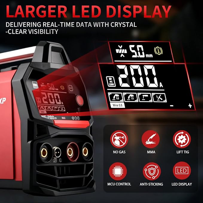 HGNVGZ MIG 200XP 4-in-1 Welder 110V/220V Dual Voltage IGBT | 4-in-1 MIG/TIG/Stick/Spool Gun, Synergic Control, LED Display, for DIY Auto Repair Workshop, Welding Goggles&Gloves Included