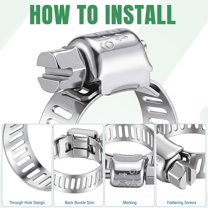 Shimeyao 300 Pcs Hose Clamp Assortment Kit 1/2'' - 3/4'' (13-19Mm) 304 Stainless Steel Hose Clamps Bulk Worm Gear Fuel Line Clip for Automotive Plumbing Intercooler Tube Pipe Radiator