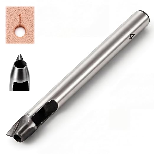 Leather Button Hole Punch, 45# Steel Professional Button Punch Tool Kit for Leather, Fabric, DIY Craft Projects, Beginners & Leatherworkers(4mm)