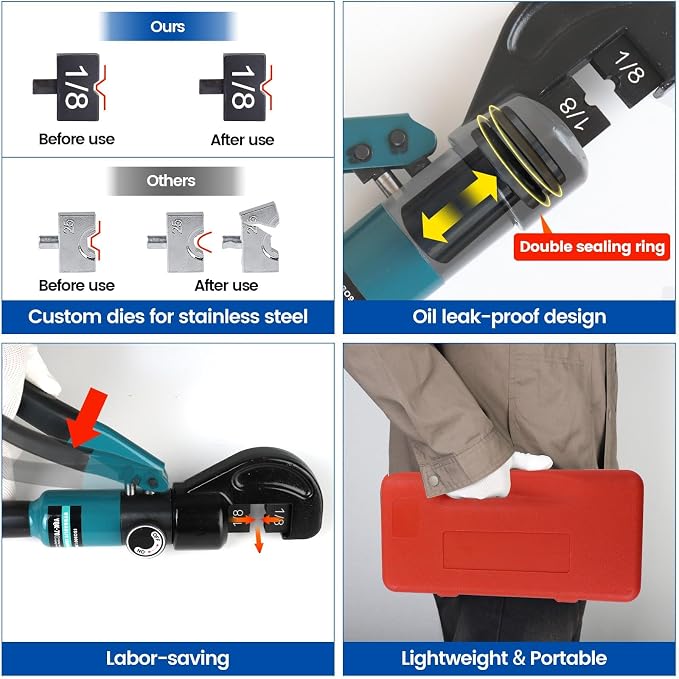 Muzata Upgraded Custom Cable Railing Crimping Tool Hydraulic Crimper Hydraulic Crimping Tool for 1/8" Stainless Steel Cable Railing Kit Wire Rope Swaging Kit CT25