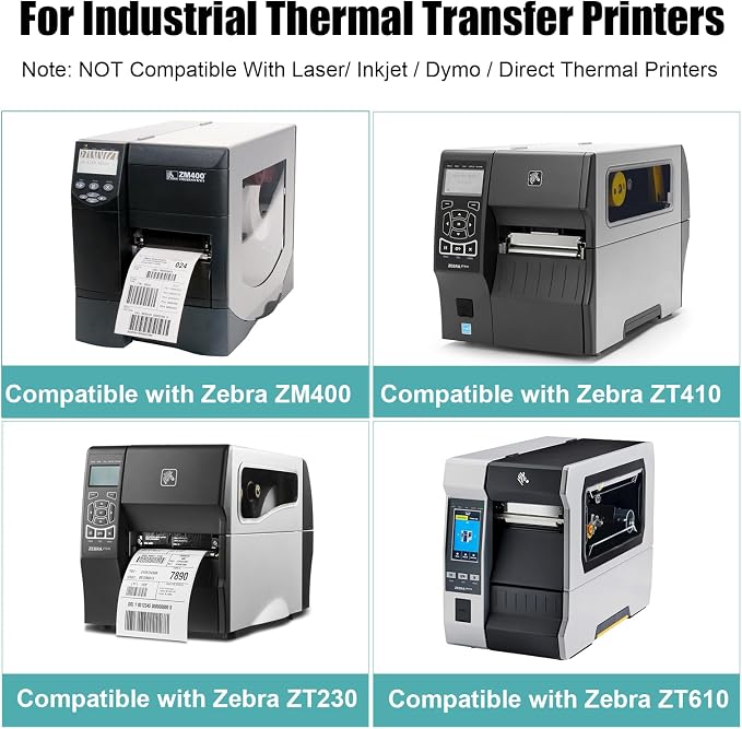 Industrial Thermal Transfer Labels 2x2 for Barcode Shipping, Ribbon Required, 3 Inch Core, 2 Rolls/Case 2750 per Roll, Perforated, Compatible with Thermal Transfer Printers