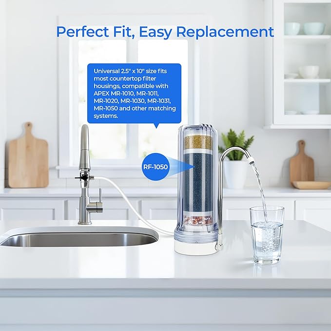 RF-1050, RF-1030, RF-2050 Replacement Filter Cartridge, 2-Pack | Compatible with APEX MR-1050, MR-1030, MR-2050 and Anchor AF-1110, AF-3110 Alkaline Mineral Countertop Water Filter
