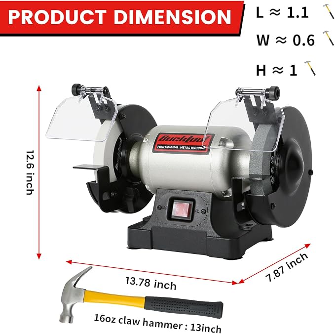 BUCKTOOL 6-Inch 1/3HP Low-Speed Bench Grinder, High Precision Wobble-free Wheel Grinder, TLG-150S