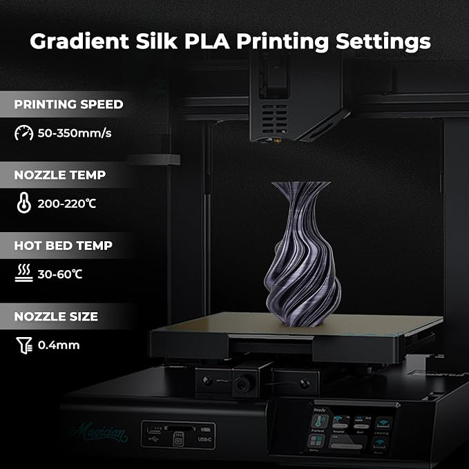 AMOLEN Silk PLA 3D Printer Filament, Dual Color Black Silver PLA 1.75mm, Shiny Color Change Filament 3D Printing PLA Filament for Most FDM 3D Printer, 1kg Spool(2.2lbs)