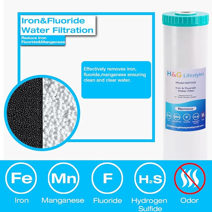 H&G Lifestyles 4.5" x 20" 3 Stage Whole House Water Filter Replacement | Iron & Manganese Reducing Cartridges, GAC KDF, PP Cutton Cartridges,Compatible with DGD-5005-20, WGB32BM,EP20-BB,FP25B