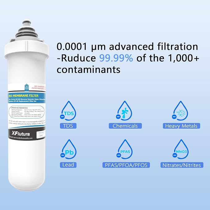 RF-40 Membrane Water Filter Replacement Cartridge Compatible With Brondell RC100 RO System, Lasts 24 Months, NOT Including Filter Indicator Replacement Battery, 1 Pack (1*RO Membrane Filter)