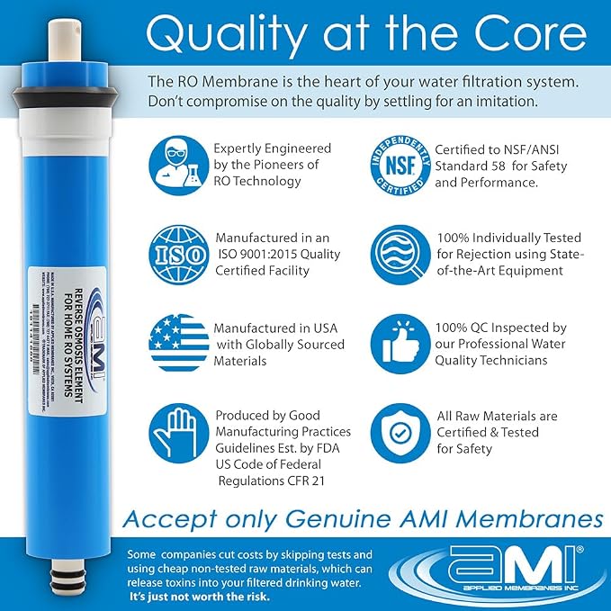 APPLIED MEMBRANES INC. 75 GPD Reverse Osmosis Membrane | RO Membrane Water Filter Replacement for Reverse Osmosis Water Filtration System | 1.8" x 12" Universal Compatibility, Pack of 10