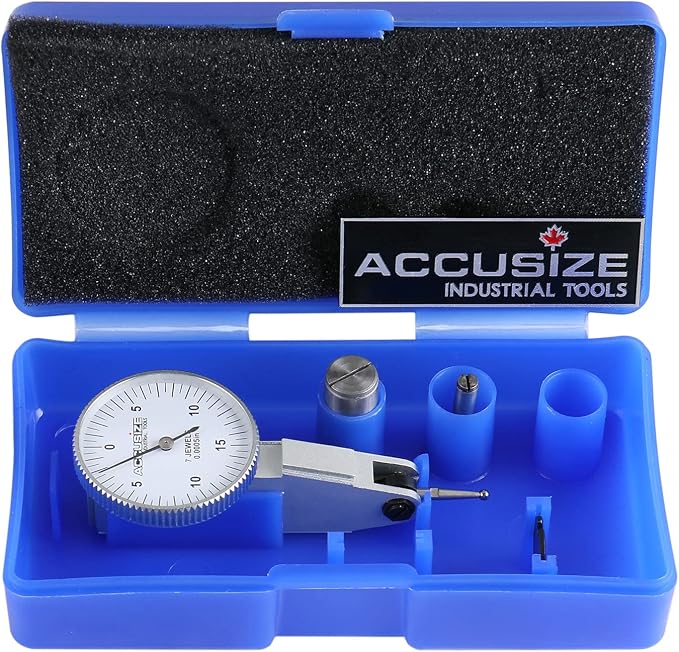 Accusize Industrial Tools 0.03'' x 0.0005'' Dial Test Indicator in Fitted Box, P900-S108 | Top and Back Dovetails, 230 Deg Adjustable Contact Point, 2 Clamps, Fitted Box, 7-Jewel, P900-S108