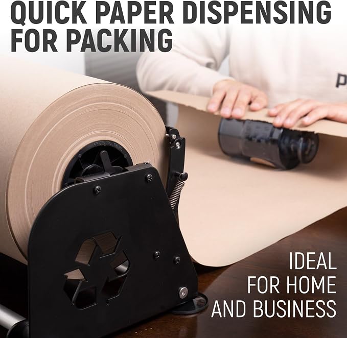 18" Paper Dispenser with Cutter + 50 lb Natural Brown Kraft Paper Roll | Heavy-Duty Steel Holder and 18" x 720 ft USA-Made Kraft Paper for Packaging, Void Fill, Shipping & Moving