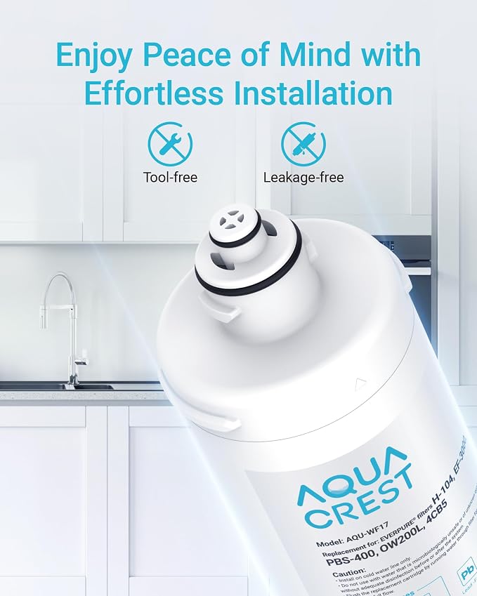 AQUA CREST H-104 Under Sink Water Filter, Replacement for Everpure H-104, EV961211, EF-3000, PBS-400, OW200L, 6TO-BW, MR-100, MR-225, EV9262-71, EF9857-00, NSF/ANSI 42 Certified, 19000 Gallons