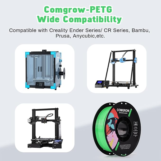 Comgrow PETG 3D Printer Filament 1.75mm, High Precision and Tough 3D Printer Filament (2LBS), Dimensional Accuracy +/- 0.02 mm, Fit Most 3D Printers Grass Green