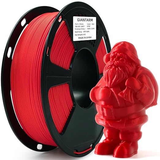 GIANTARM 3D Printer Filament, Red Pla Filament, 1Kg(2.2lbs) Spool, 1.75mm Dimension Accuracy +/- 0.03mm, 3D Printing Filament