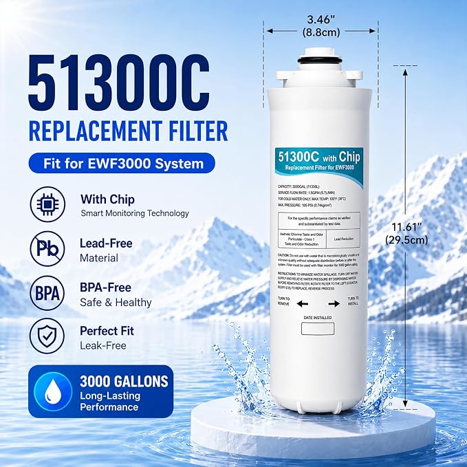 51300C Replacement Filter Compatible with Elkay 51300C EWF3000 (w/Chip - 2 Pack)
