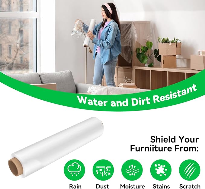 18in Stretch Wrap Roll, Heavy Duty 1500ft Shrink Wrap, Pallet Wrap 4 Pack | Industrial Strength, 80 Gauge, Clear Stretch Film, Self-Adhesive Cling, Plastic Wrap for Furniture Wrapping Shipping Moving