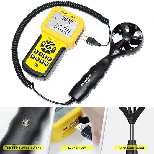 AIOMEST Precise CFM Meter Handheld HVAC Anemometer - Air Flow Tester Measure 0.001~100mph Wind Speed/Air Velocity Airflow Volume, Professional CFM Gauge AI-846A with Anemometro Case
