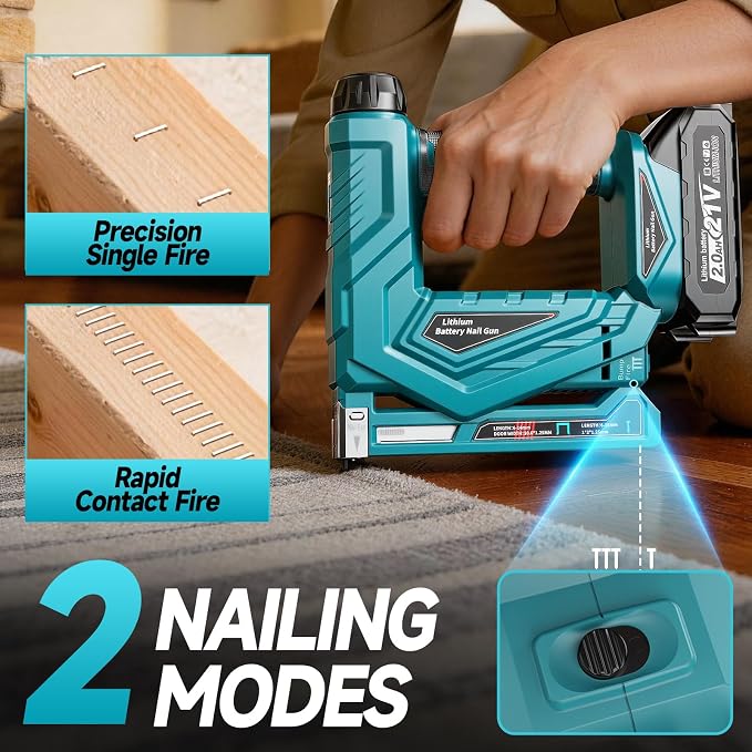 3/8” Electric Staple Gun, 18GA 2 in 1 Cordless Nail Gun/ T50 Crown Stapler with 2000 Brad Nails and Staples, 2 Firing Mode & Force Adjustment, for Upholstery and DIY