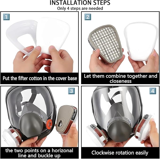 Full Face Respirator Mask with Extra Filters, Reusable Gas Mask for Organic Vapors, Dust, Paint, Chemical Work & Woodworking, Complete Kit with Earplugs & Storage Bag