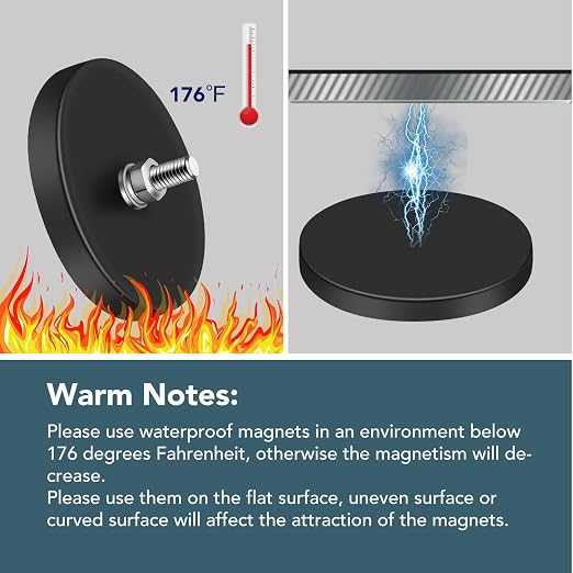 DIYMAG 6Pcs Rubber Coated Magnets, 2.6 Inch Adhesive Power 65LBS Anti-Scratch Neodymium Magnet Base with M6 Threaded Studs and Nuts, Strong Magnets Hold for Light Bar, Mirror, Camera, PTZ