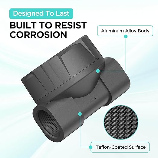 Waterproof 1 Inch Corrosion Resistant Flow Meter with PTFE Coating, 2.4–26.4 GPM Digital Inline NPT Flowmeter for Water, Fuel, Chemicals, Weak Acids & Bases