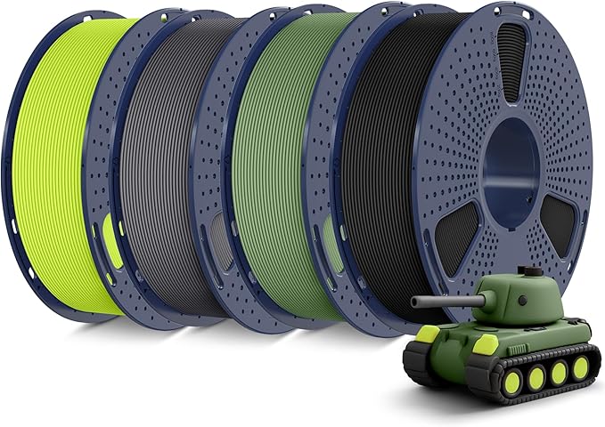 SUNLU 4KG 3D Printer Filament Bundle PLA Matte 1.75mm, Neatly Wound Filament with Matte Finish, Print with 99% FDM 3D Printers, 1kg Spool (2.2lbs), 4 Packs, Black+Olive Green+Gray+Bright Yellow