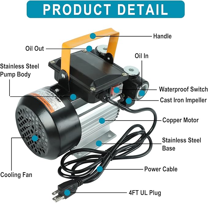 110V AC 550W Self Priming Electric Transfer Pump, 60L/min Oil Transfer Pump Fuel Diesel Kerosene Biodiesel Pumps For Vehicles, Construction Sites, Farms