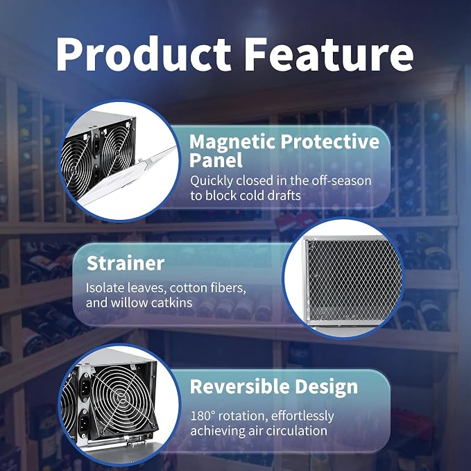 Reversible Basement Ventilation Fan with Dual 100 CFM Fans, Independent Speed Control, Smart Humidity & Timer Modes, Real-Time Display, Fresh Air Supply & Exhaust for Basement, Storeroom, Wine Cellar