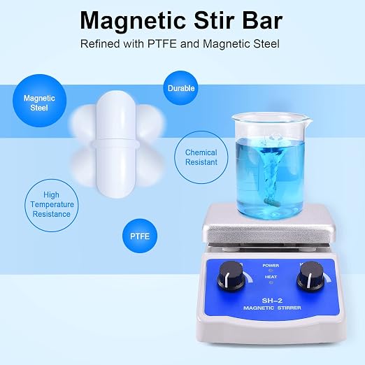 Slendor Magnetic Stirrer Hot Plate Mixer 1000ml Stirring Capacity 5 x 5 inch Max 520°F Hotplate and 100-2000 RPM Stirrer, Stirring Bar & Support Stand Included